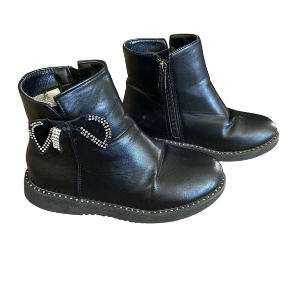Tahari | Black Ankle Boots with Rhinestone Bow - Picture 1 of 8
